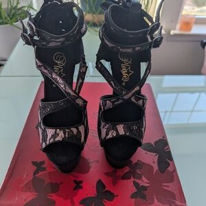 Pleaser Black and Pink Lace Heels